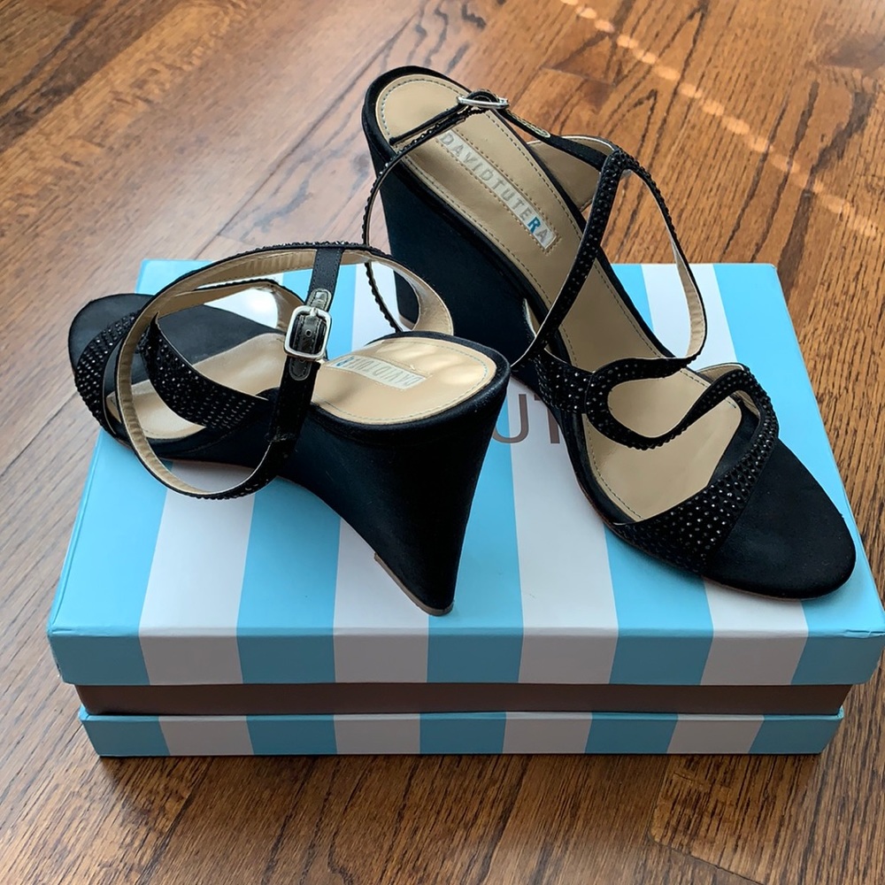 David Tutera Black Wedge Sandals
